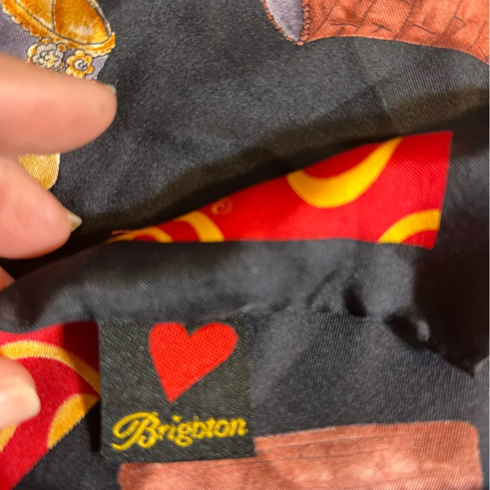 Brighton 100% silk Vintage Black and Red Scarf with Handbag and Shoe Design NWOT - Image 3