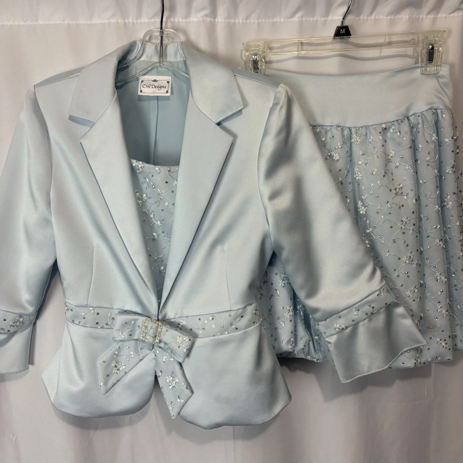 Vintage CW Designs Y2K Baby Blue 3 Pc Suit Jacket Blazer Top Skirt Sparkle Tulle Size undefined - Image 2