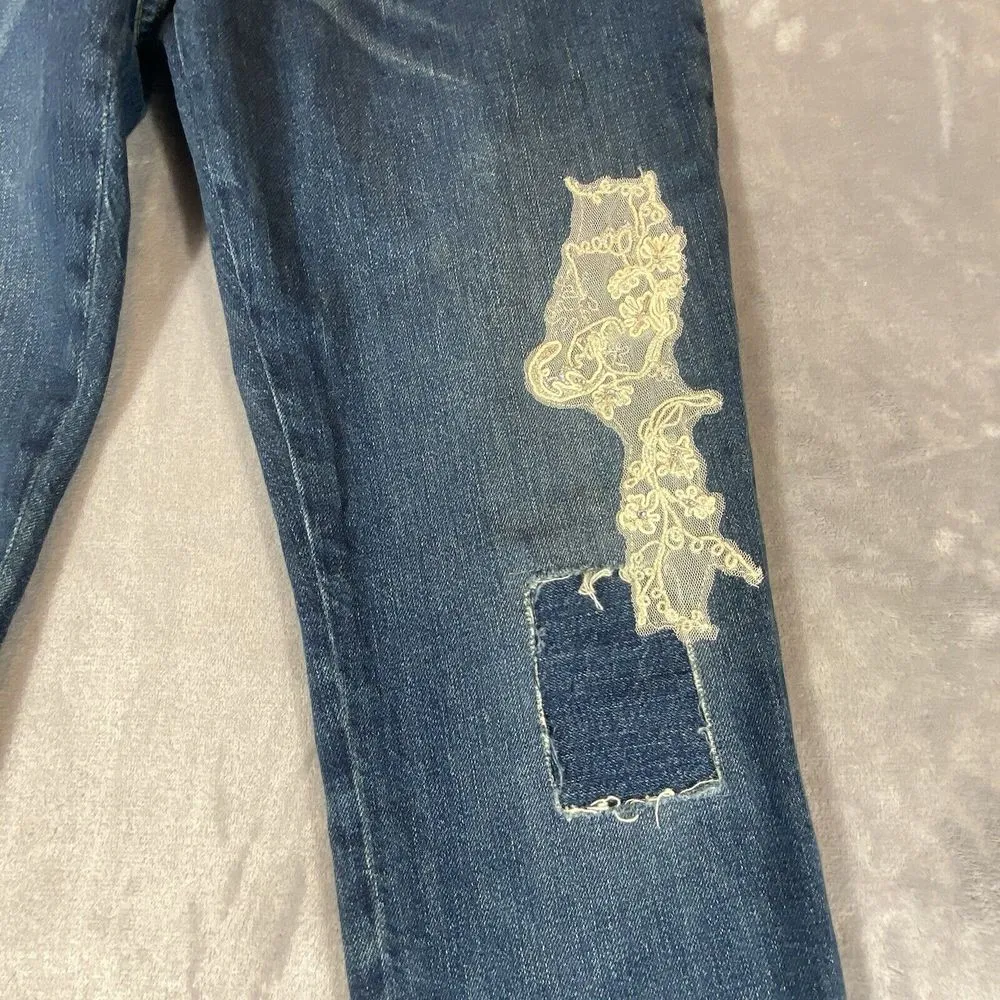 Ralph Lauren Jeans Women 8 Black‎ Label Sequined Rhinestones Beaded Blue Unique - Image 3