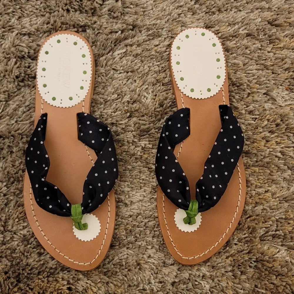 NWOT! J.Crew Womens Navy Polka Dot Genuine Leather Thong Sandals ITALY 6 - Image 5