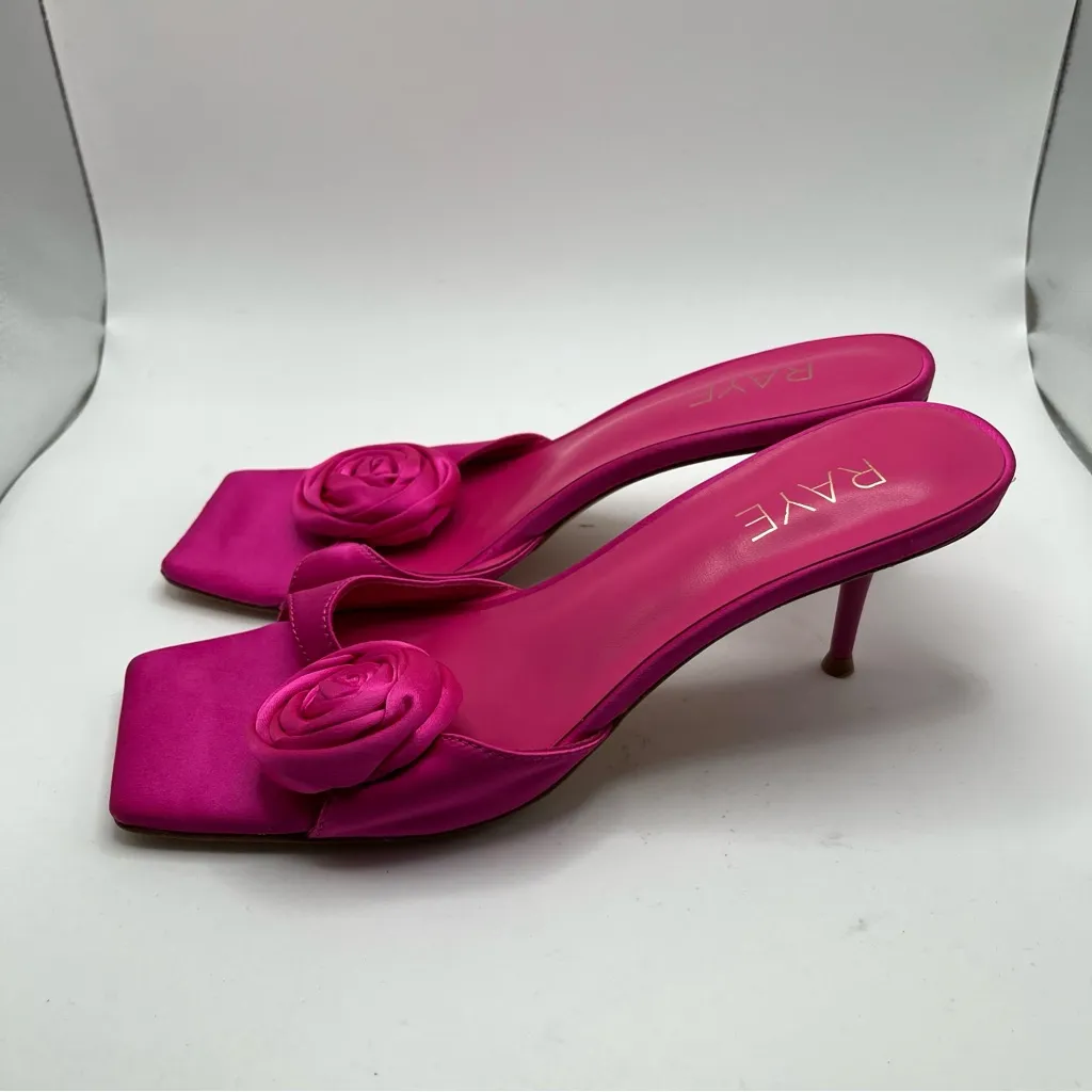 RAYE Rosette Mule in Pink size 7 square toe flower heel NWOB women slip on - Image 2