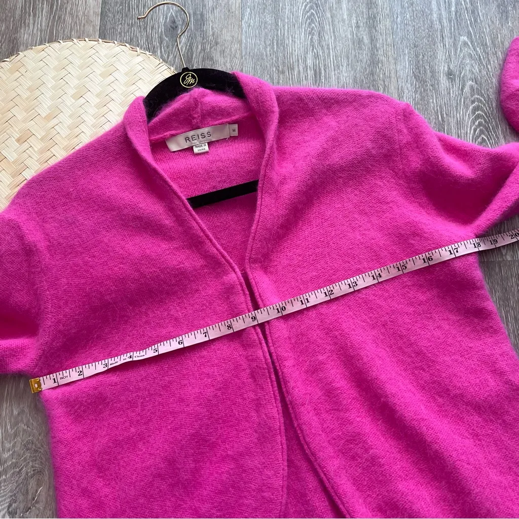 REISS Marisa cardigan puff shoulder bright pink angora blend‎ - Image 4