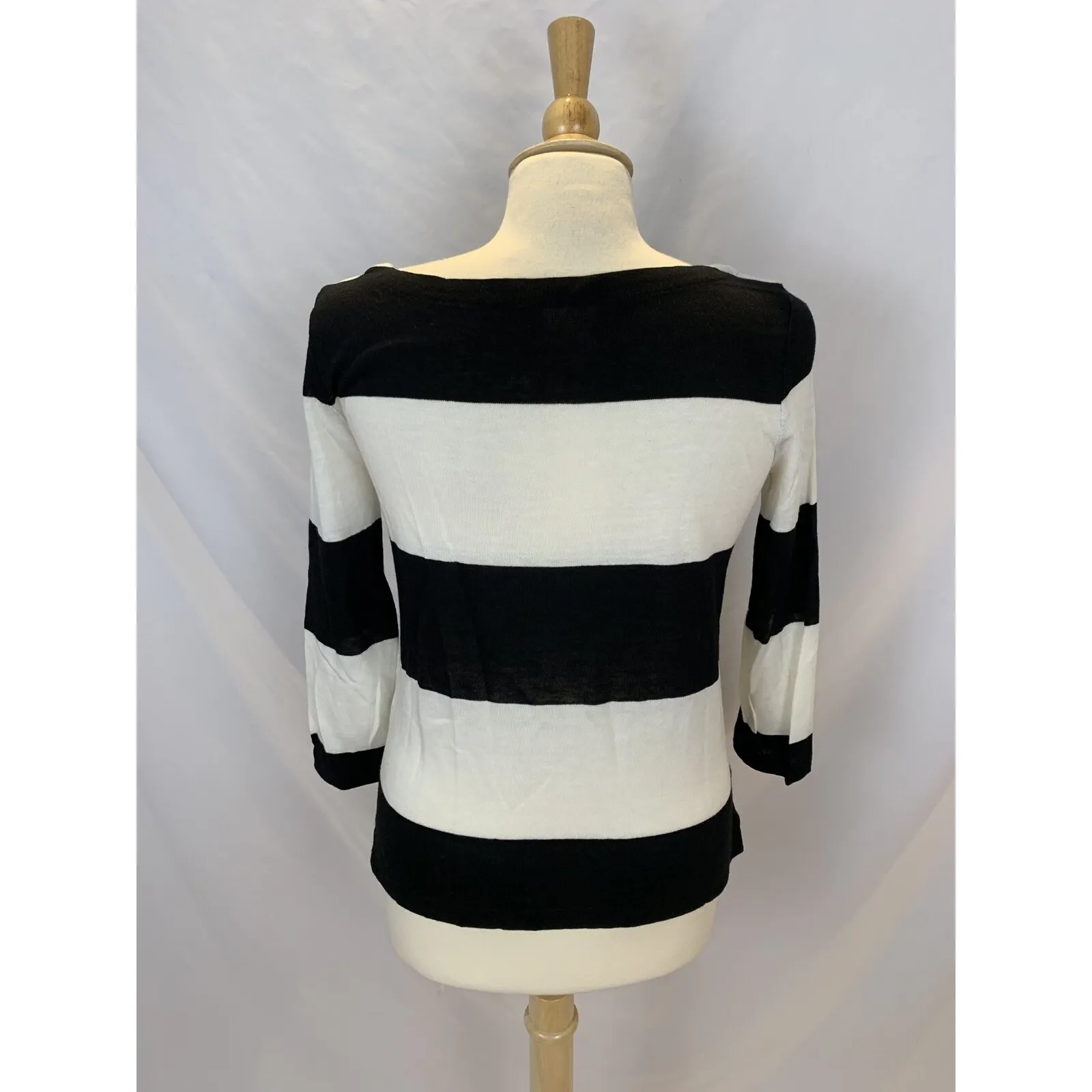J Crew Linen Blend Pullover Sweater Black & White Striped Classic Preppy Size XXS - Image 3