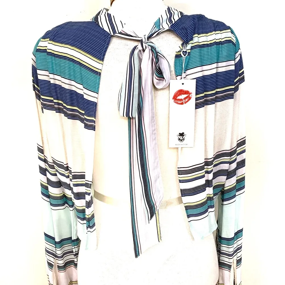 Wildfox NWT  Nautical Striped Open Back Knit Top with Ties - Image 8