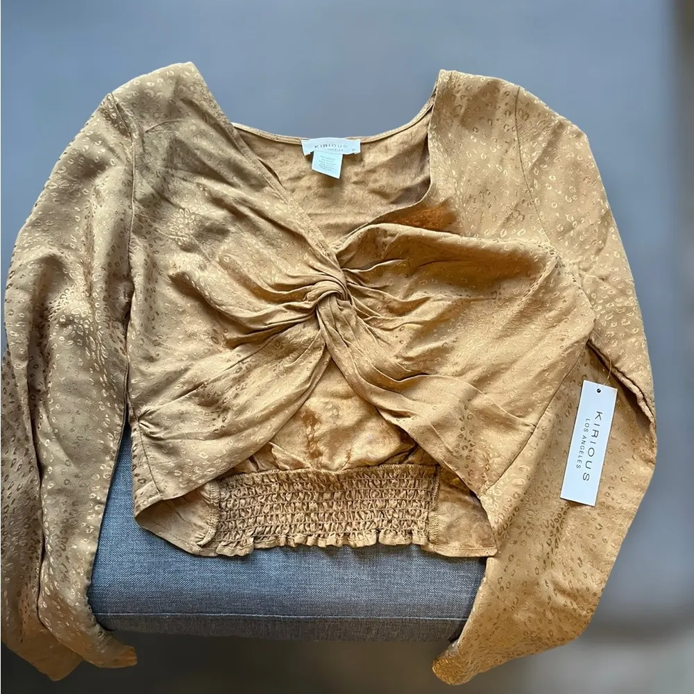 Kirious Gold Satin Printed  Twist Front Blouse - Image 3