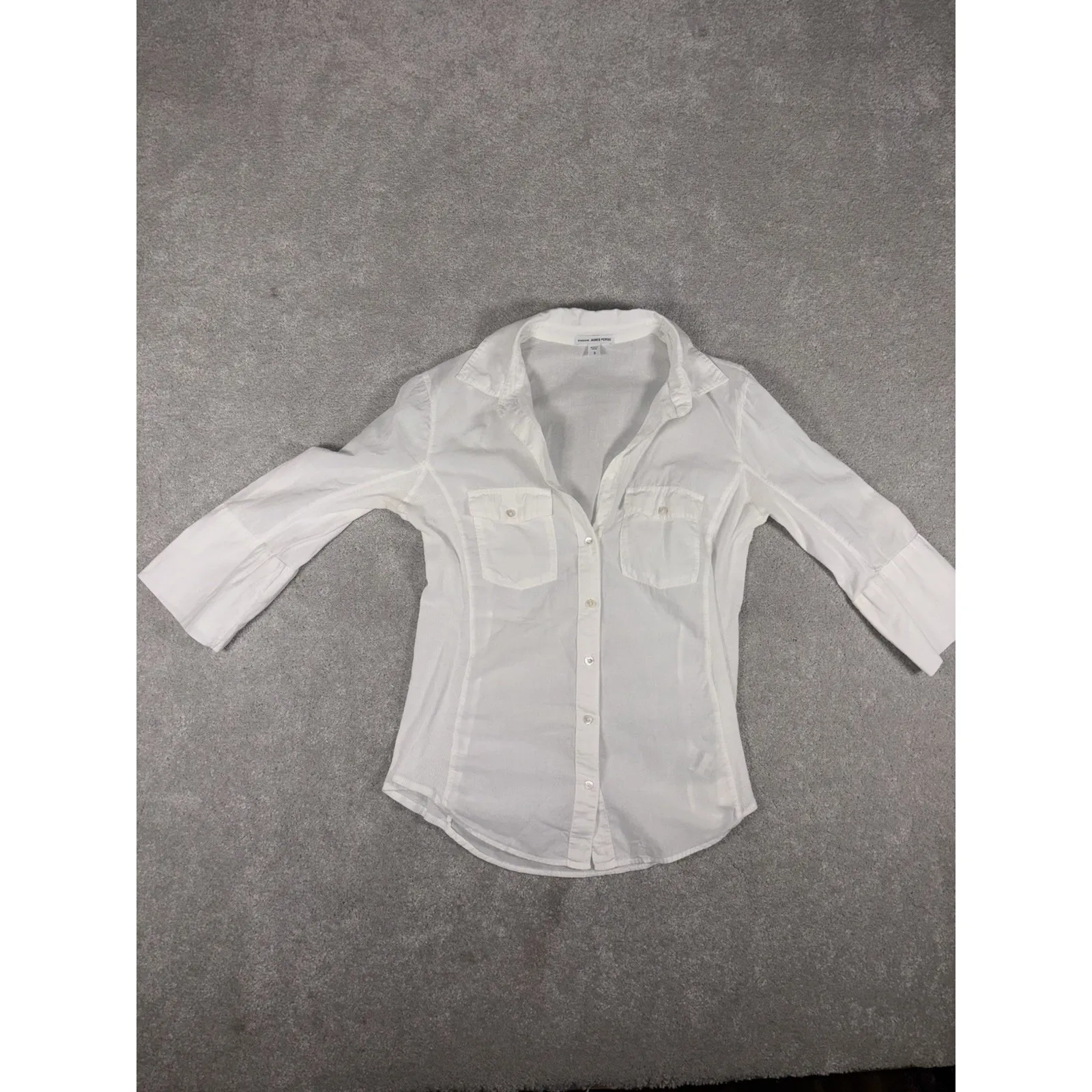 Standard James Perse Contrast Ribbed Panel Cotton Button Down Top White 3 - Image 4