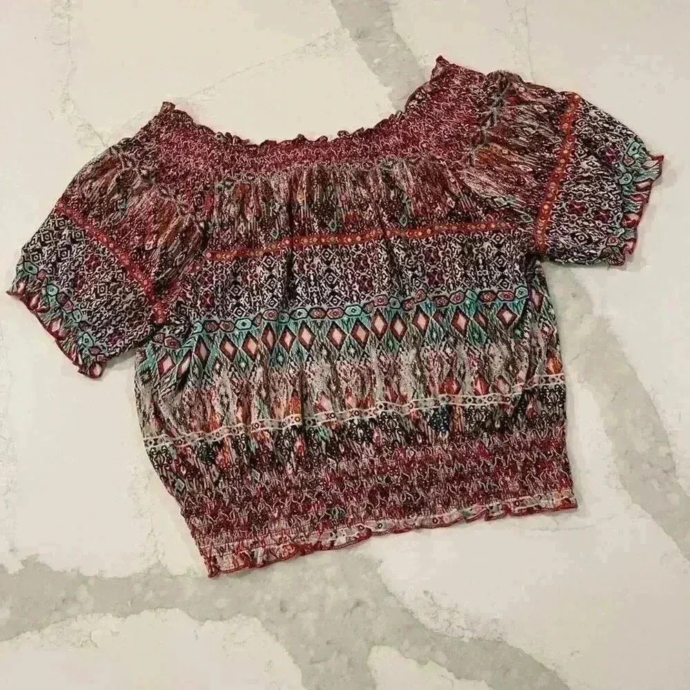 American Rag Cie Boho Smocked Matching Set Womens Small Cropped Shirt Wide Leg - Image 7