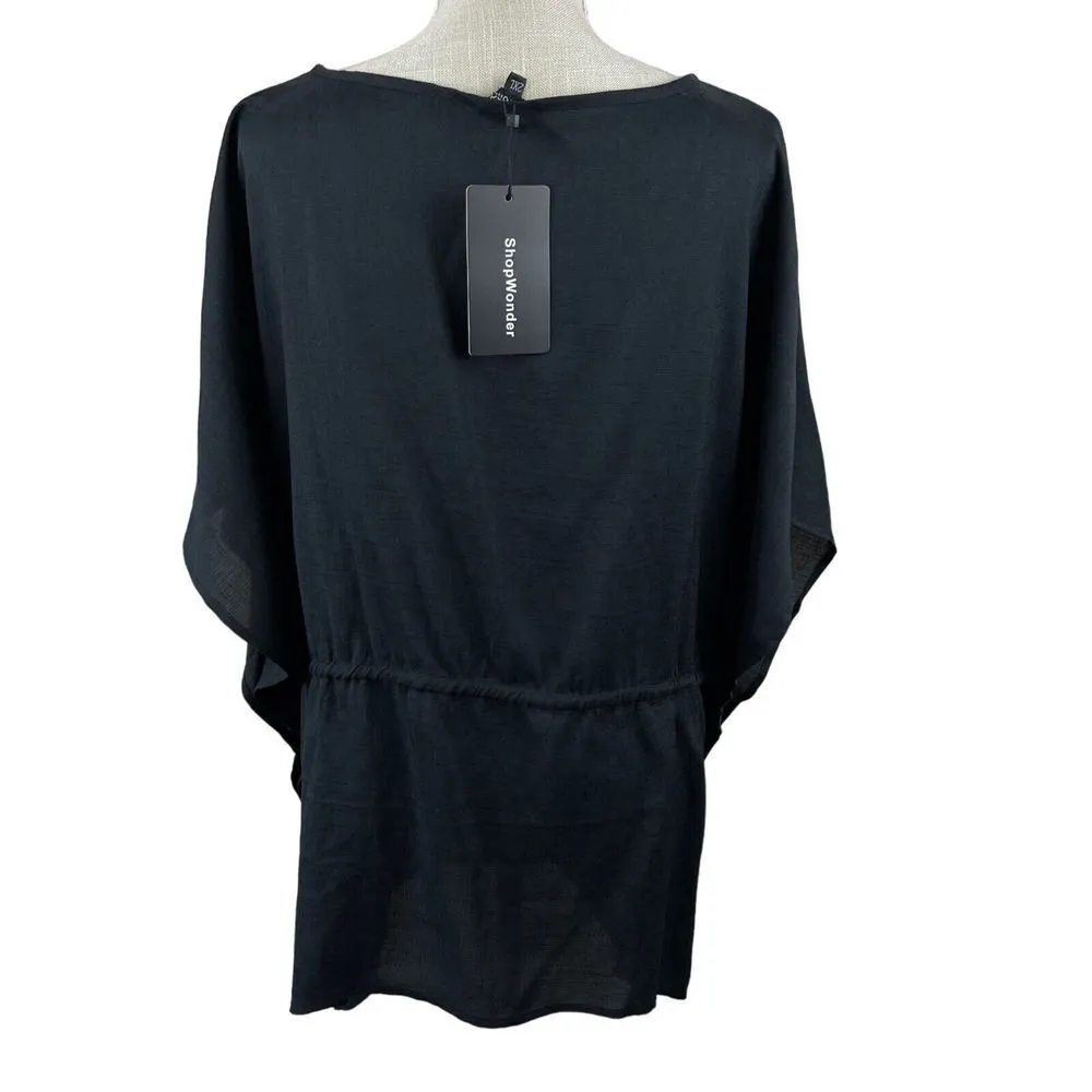 Embroidered Casual Summer Top Womens Size 2XL Black‎ VNeck Shirt Blouse Festival Black - Image 5