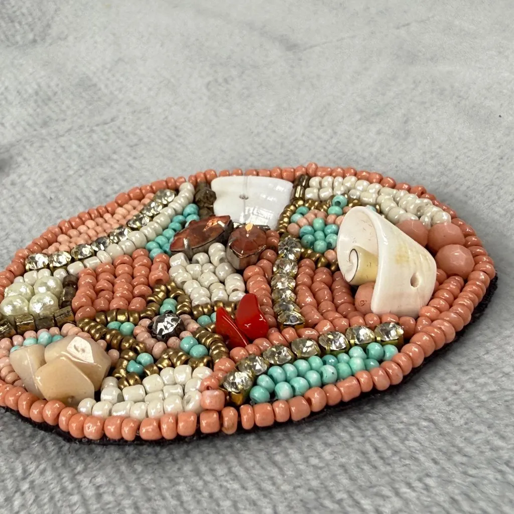 Beaded Multicolor Pendant Necklace Coral Turquoise Gold Colors Shell Accents - Image 10