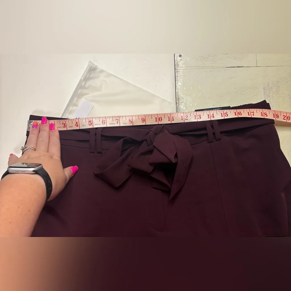 Worthington Burgundy Cropped Pants Size 16 New Tie Belt Capri Wide Leg New - Image 3