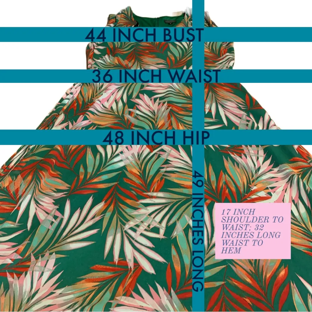 TAHARI ASL GREEN & PINK TROPICAL PRINT CHIFFON MIDI DRESS AND BELT (16) - Image 10