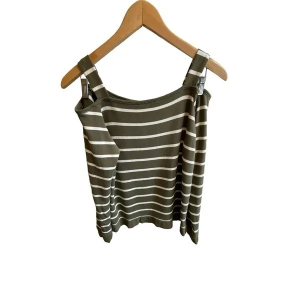 Ralph Lauren Women Medium Cold Shoulder Top Sage‎ Green & White Long Sleeve - Image 8