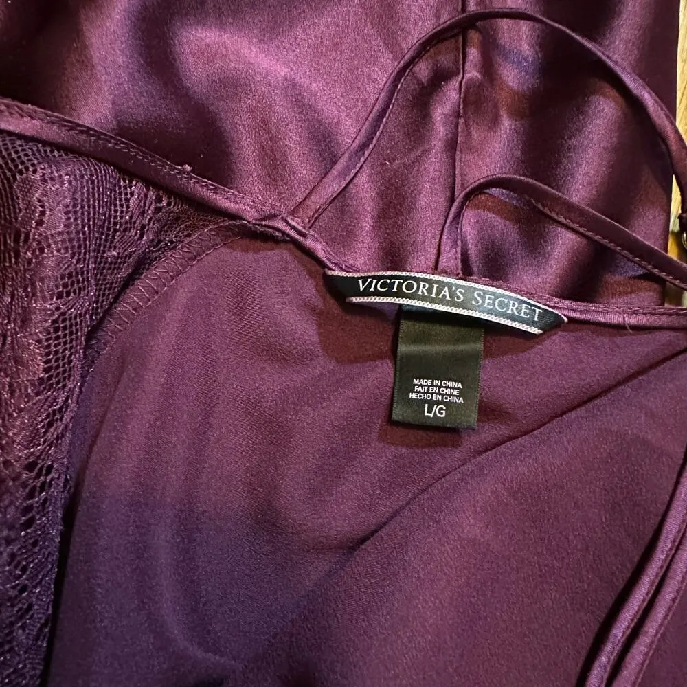 Victoria’s Secret Womens large Y2K Purple Spaghetti Strap Satin Lace Slip - Image 9