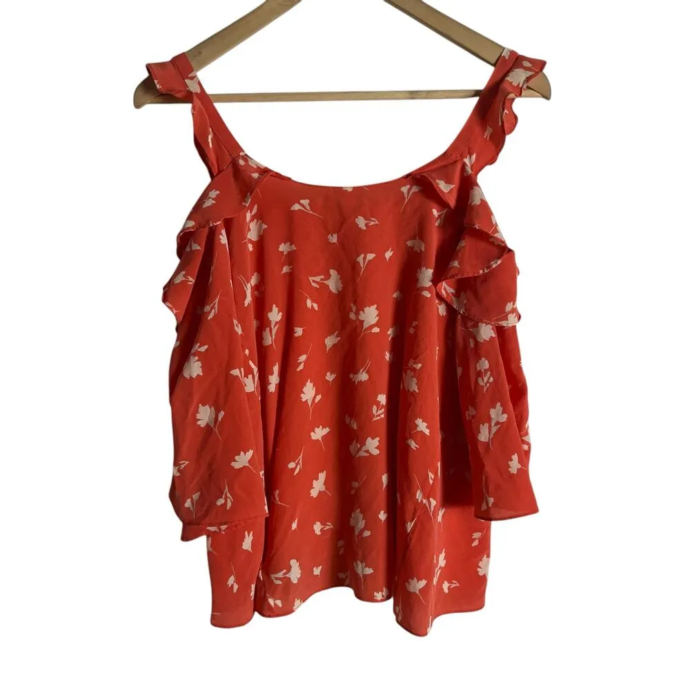 Shoshanna Bronwen Red Floral Print Cold Shoulder Square Neck Silk Top Size Small - Image 12