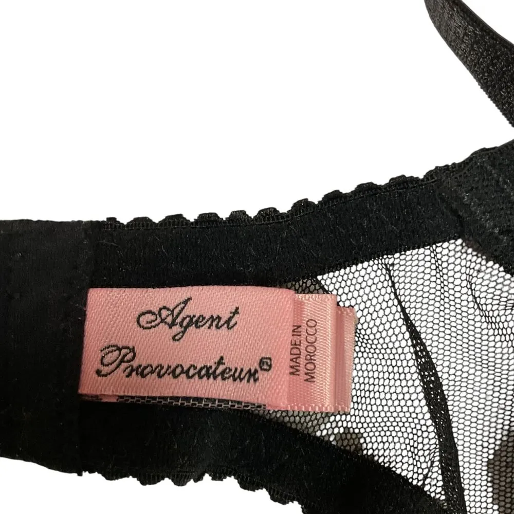 Agent Provocateur Women's Lorna‎ Lace Plunge Underwired Bra Size 32DD Black Mesh - Image 10