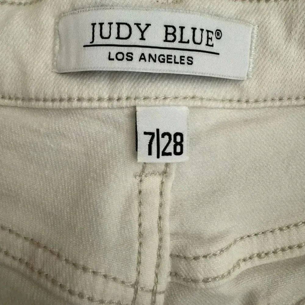 Judy Blue White Wide Leg Crop High Waisted Y2K Minimalist Denim SZ 7/28 #1942 - Image 6