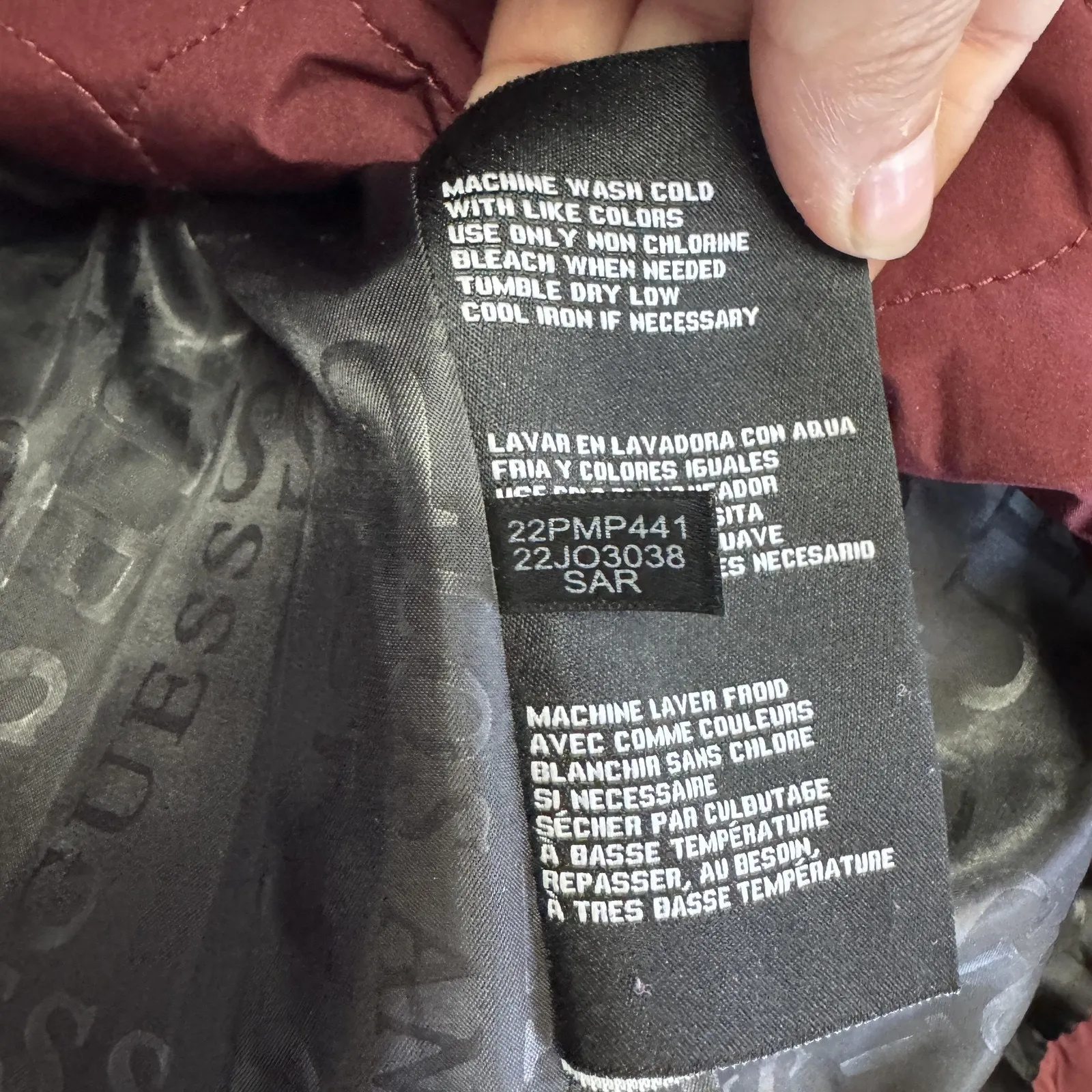 Guess Jacket Womens Small Burgundy Quilted Sherpa Collar‎ Moto Asym Gold Zips - Image 4