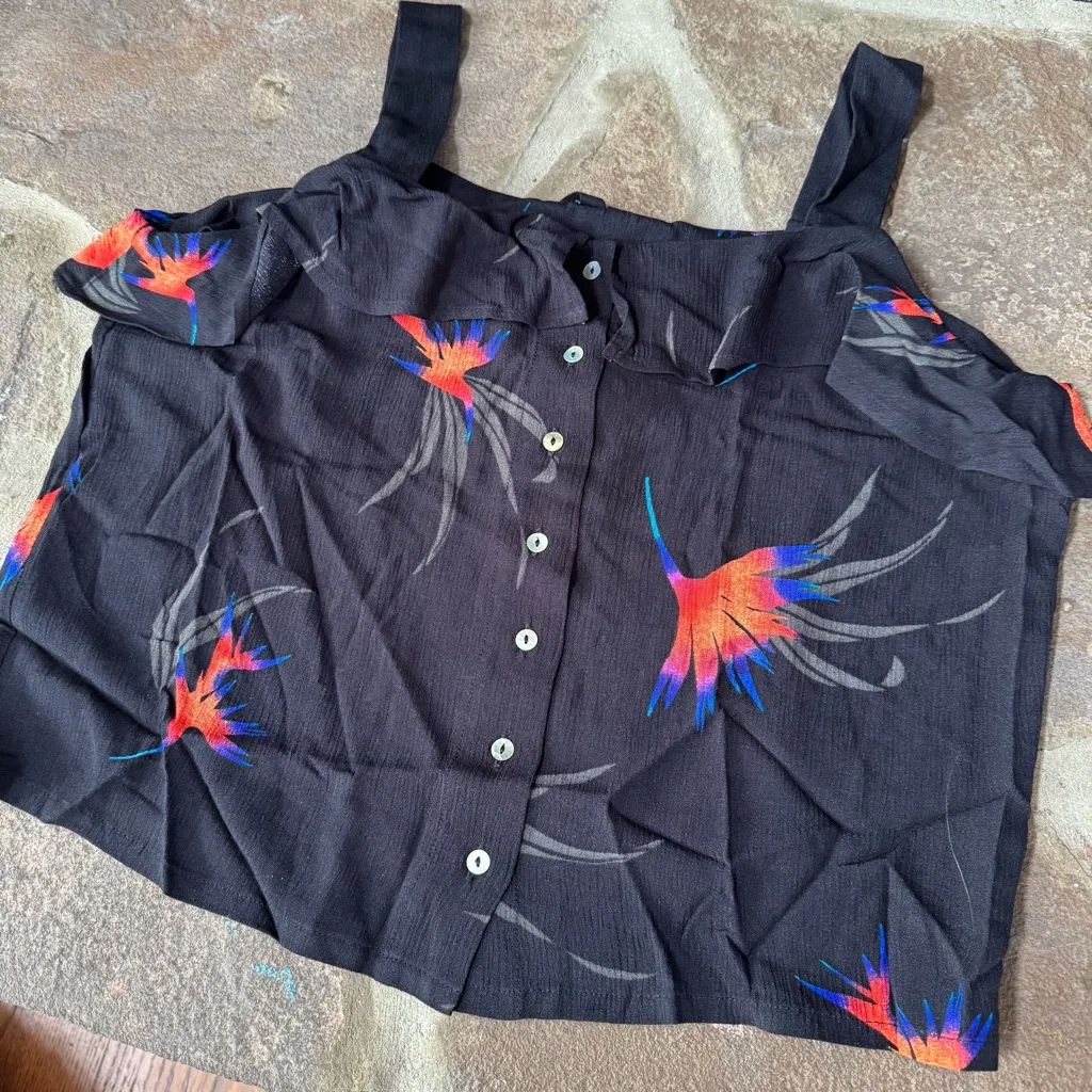 Revolve Knot Sisters Black Red Floral Tropical tank top ruffle top NWT - Image 5