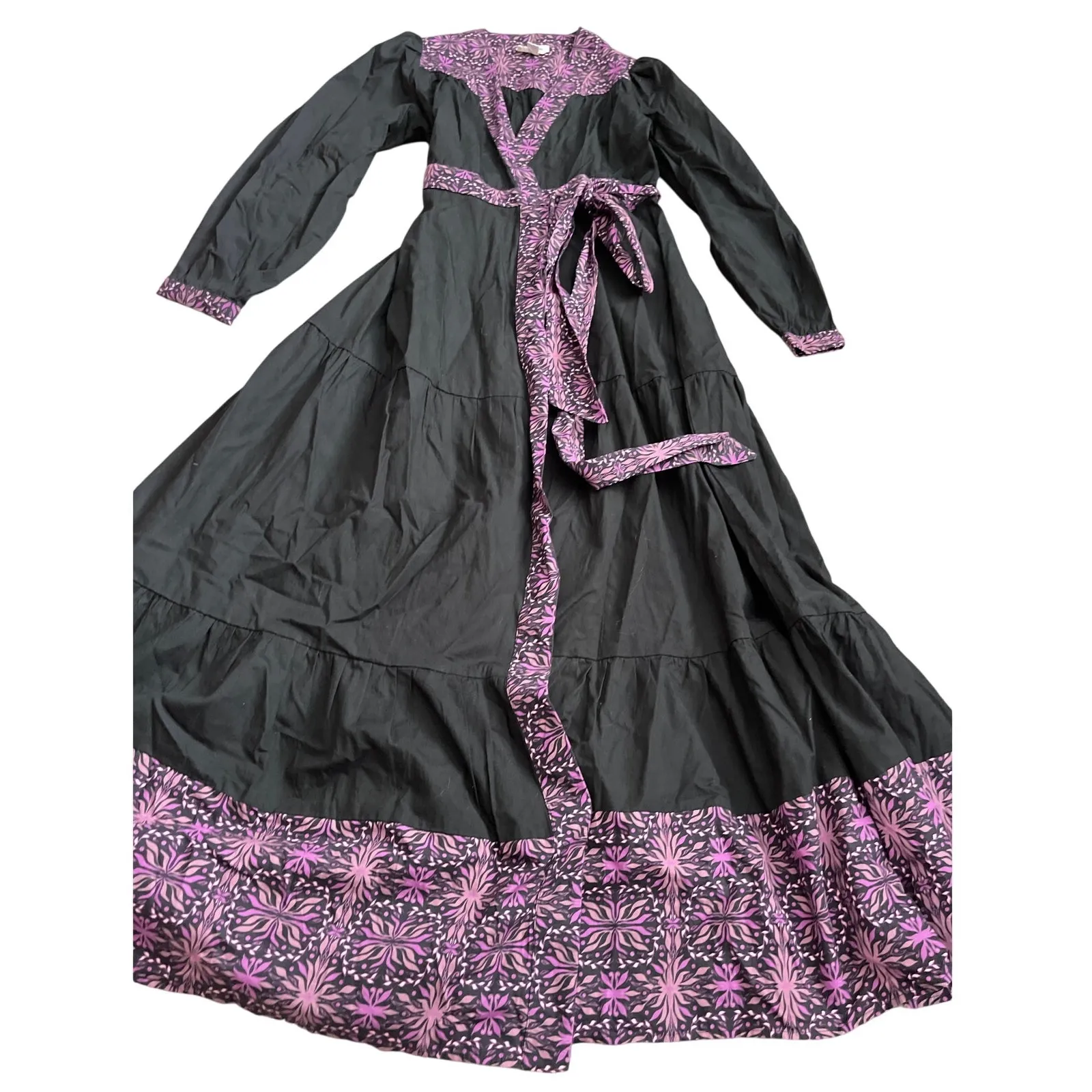 Allison New‎ York Madison Full Wrap Black & Purple Maxi Dress Size Medium - Image 8
