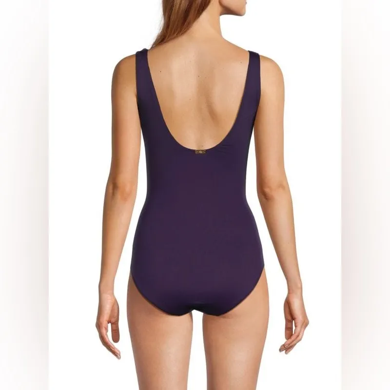 Lauren Ralph Lauren Ruffle Surplice One Piece Swimsuit Eggplant Purple Size 12 - Image 2