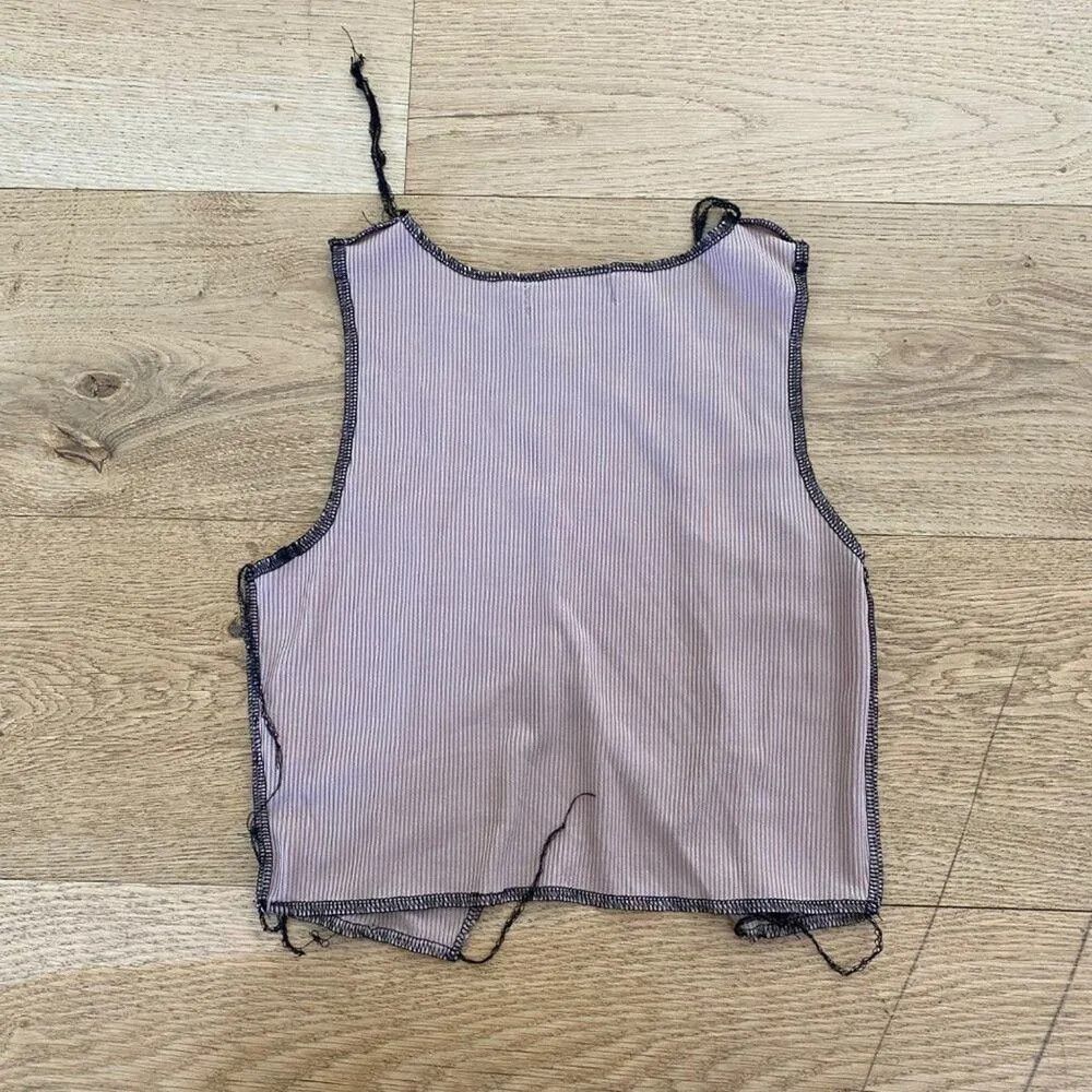 Pretty Little Thing Rib Contrast Everlock Crop Top in Beige & Black Tan Size 4 - Image 2