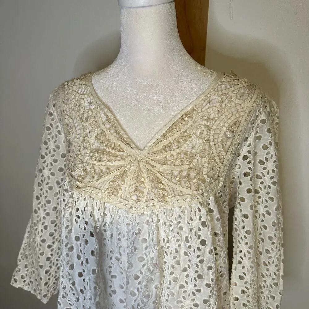 Calypso St. Barth cream eyelet top size L - Image 4