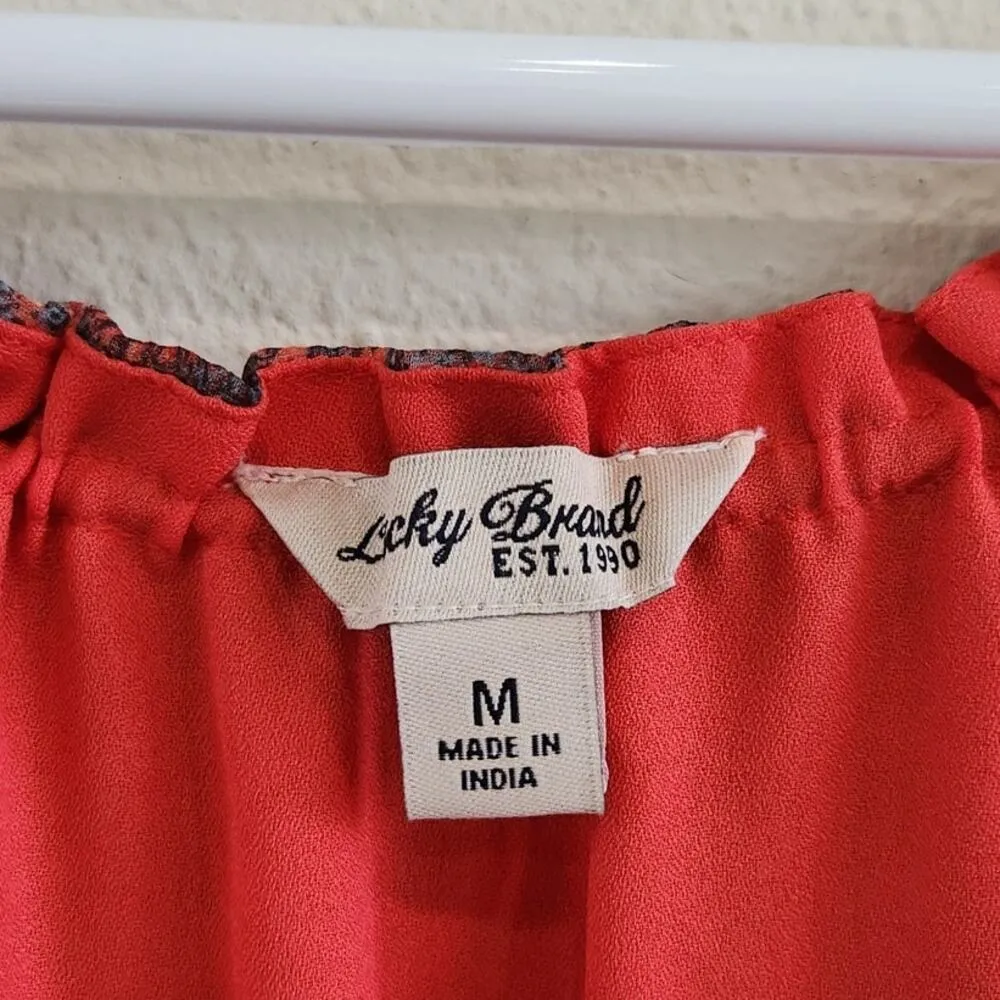 Lucky Brand Paisley Chiffon Overlay Hi Low Tassel Belted Red Size Medium - Image 8