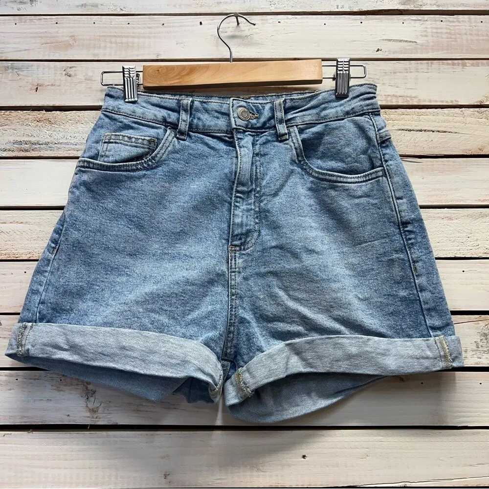 Cotton On 134510077 High Rise Classic Turn Up Mom Shorts Blue Wash Jean Sz 6 - Image 5