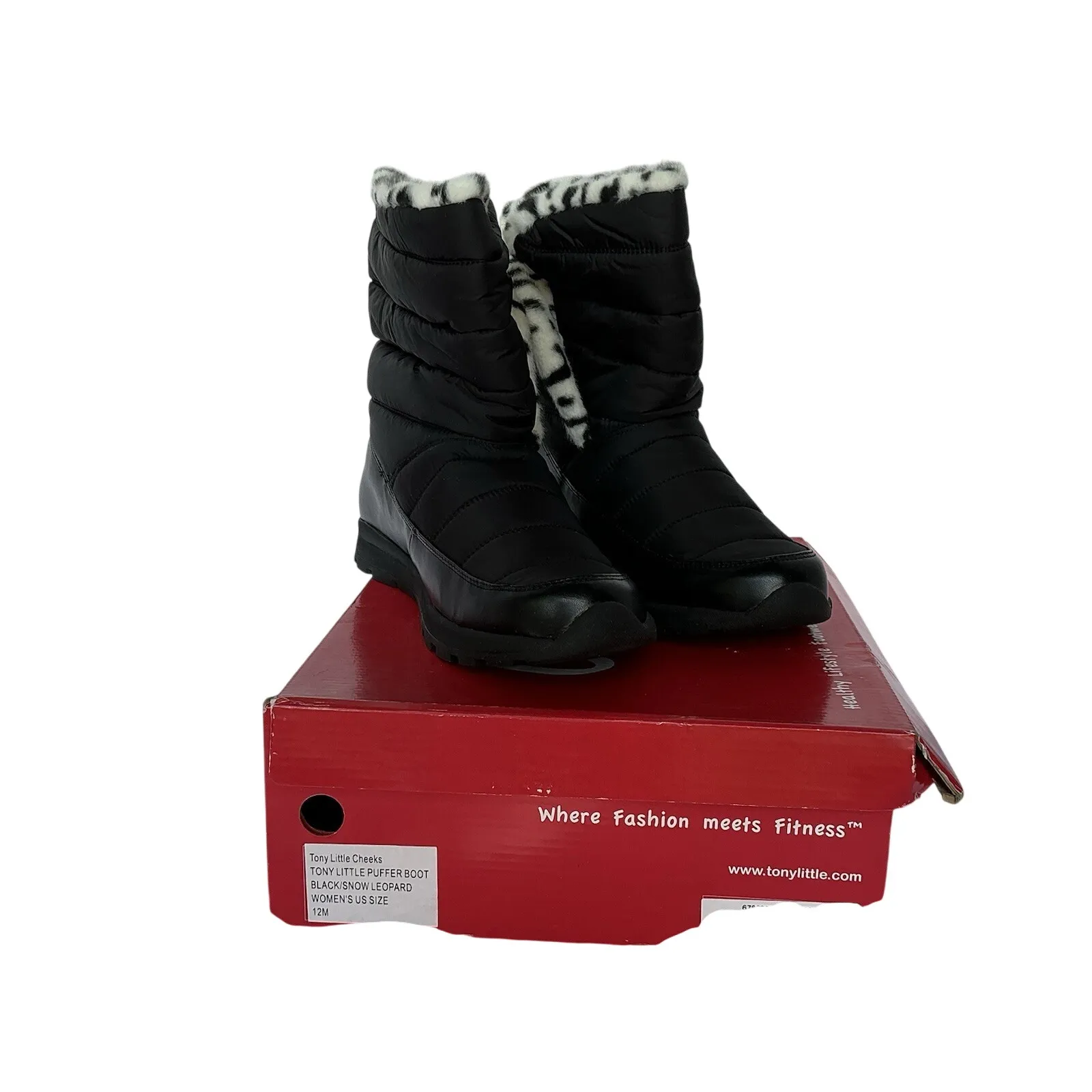Tony Little Cheeks Puffer Snow Boots Black Snow Leopard Women's 12M Winter Warm Size 12 - Image 10