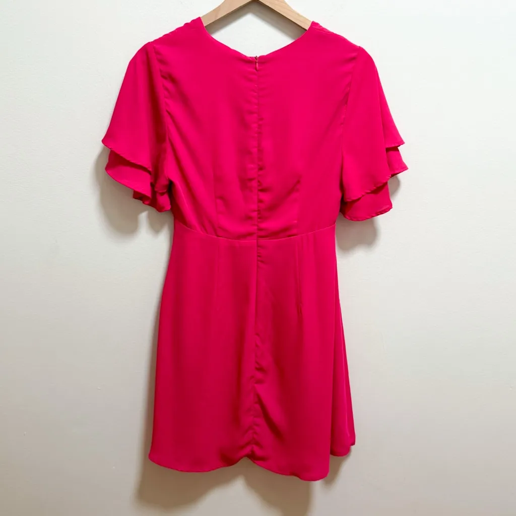 Vintage hot pink fuchsia barbiecore coquette v neck dress ruffle sleeve small - Image 11