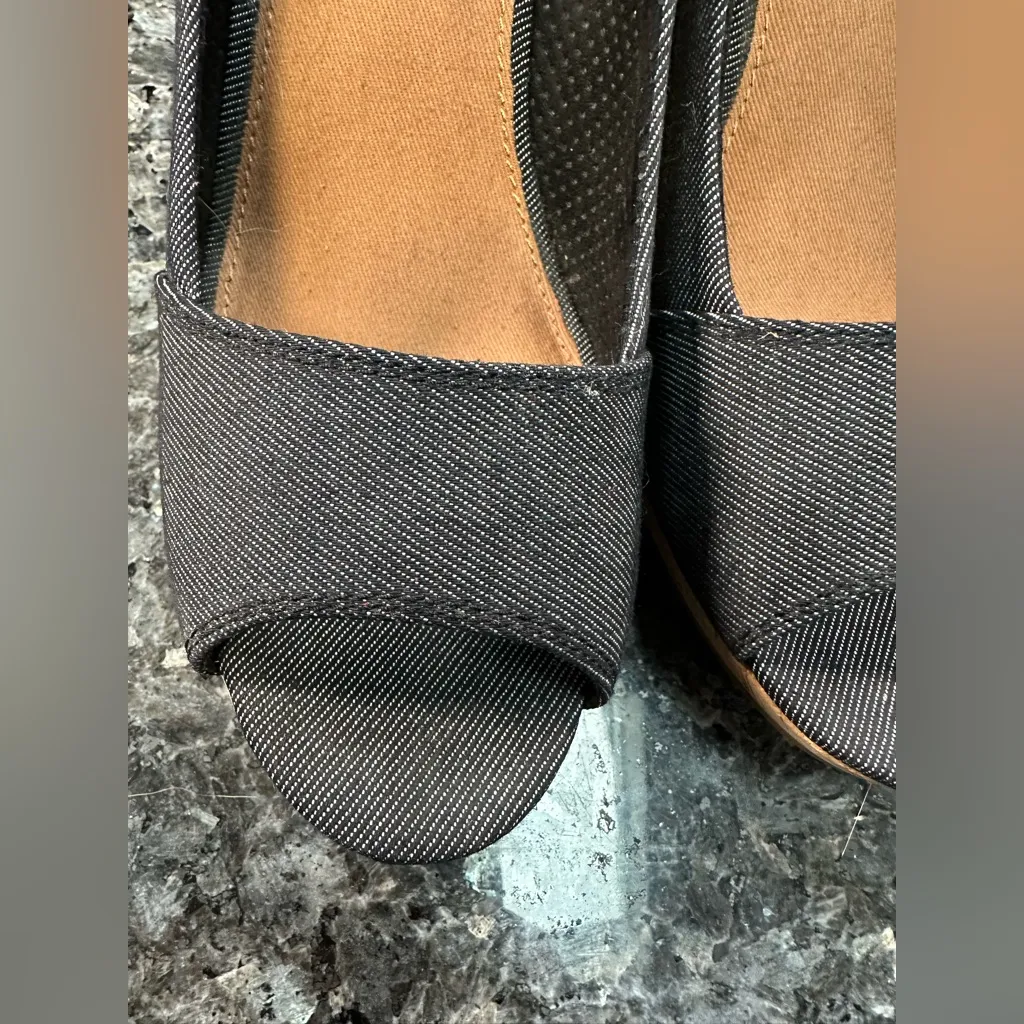 Toms Stella Blue Denim Peep Toe Cork Wedge Heels Women’s Size 9.5 Boho Chic - Image 4