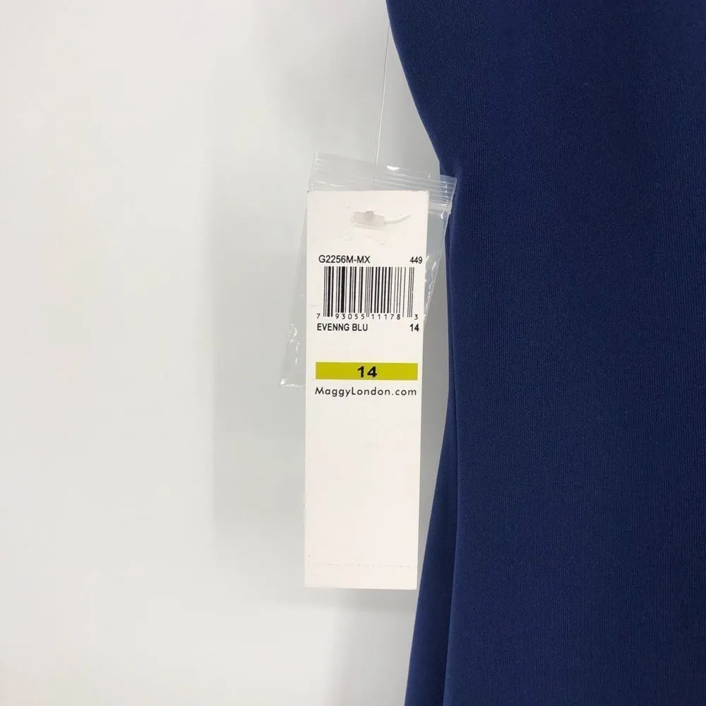 Maggy London Evening Blue Cap Sleeve Rhinestone Neckline Sheath Dress NWT 14 - Image 9