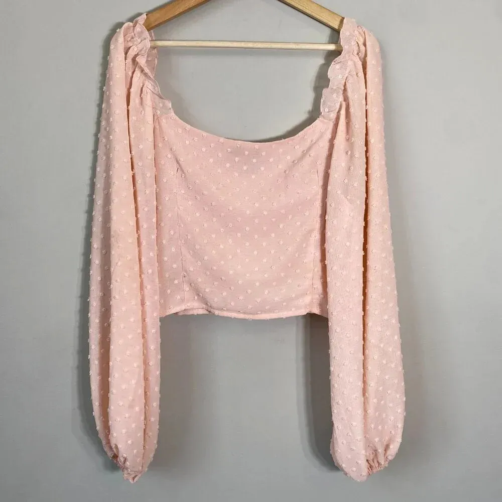 PrettyLittleThing Rose Dobby Mesh Cup Detail Long Sleeve Crop Top Womens 12 Pink - Image 12