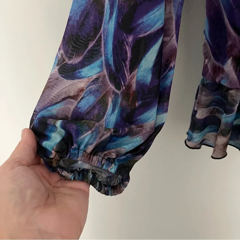 Bebe Colorful Multicolor Long sleeve wrap Peplum Top Size Medium - Image 7