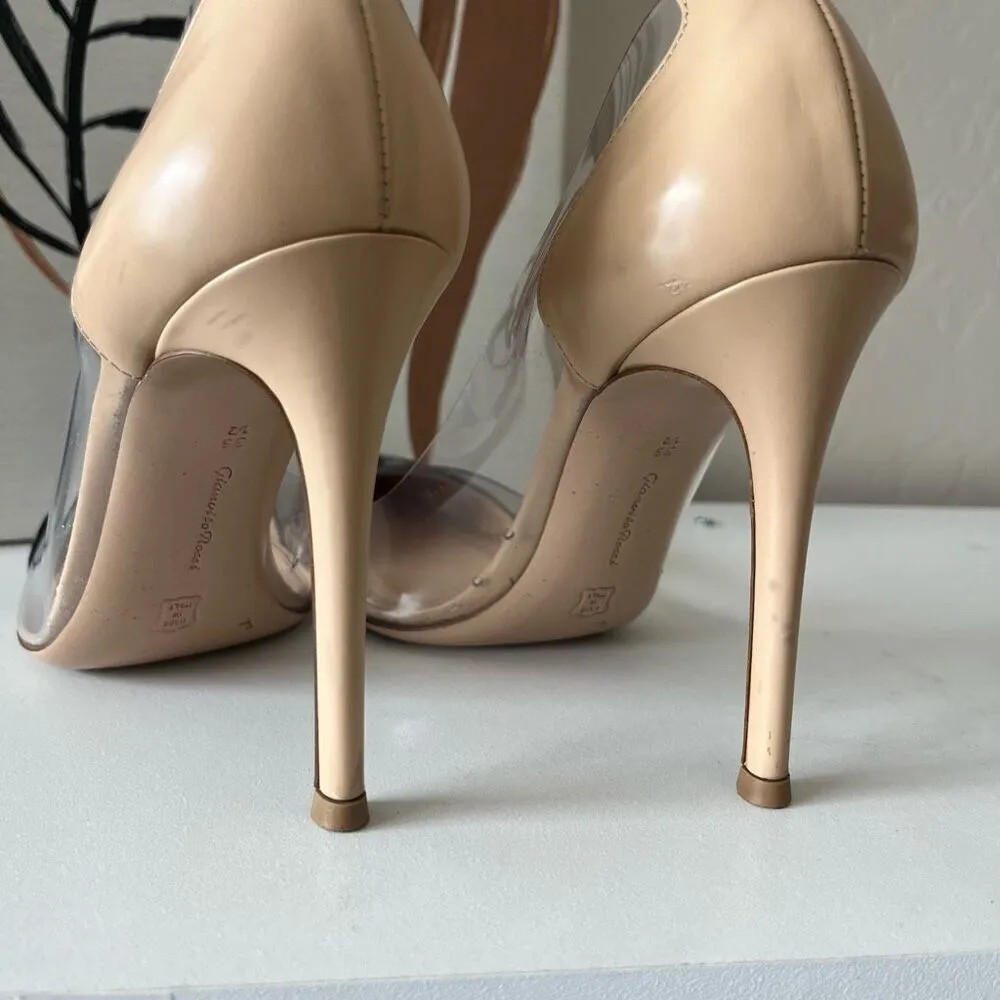 Gianvito Rossi Plexi 105 Black Nude Leather Stiletto‎ Heel PVC Pumps Size 36.5 - Image 5