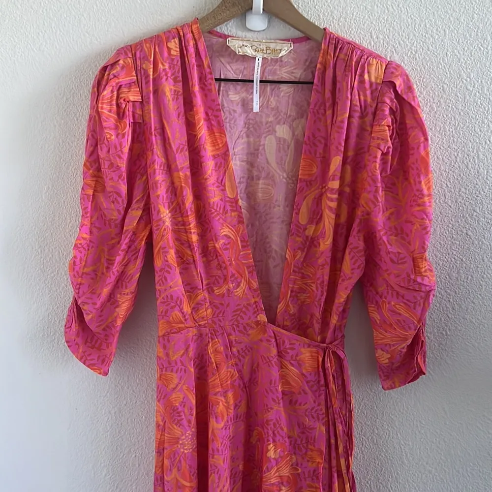 Jen's Pirate Booty Garden Party Row Maxi Wrap Dress Pink Orange Small - Image 4