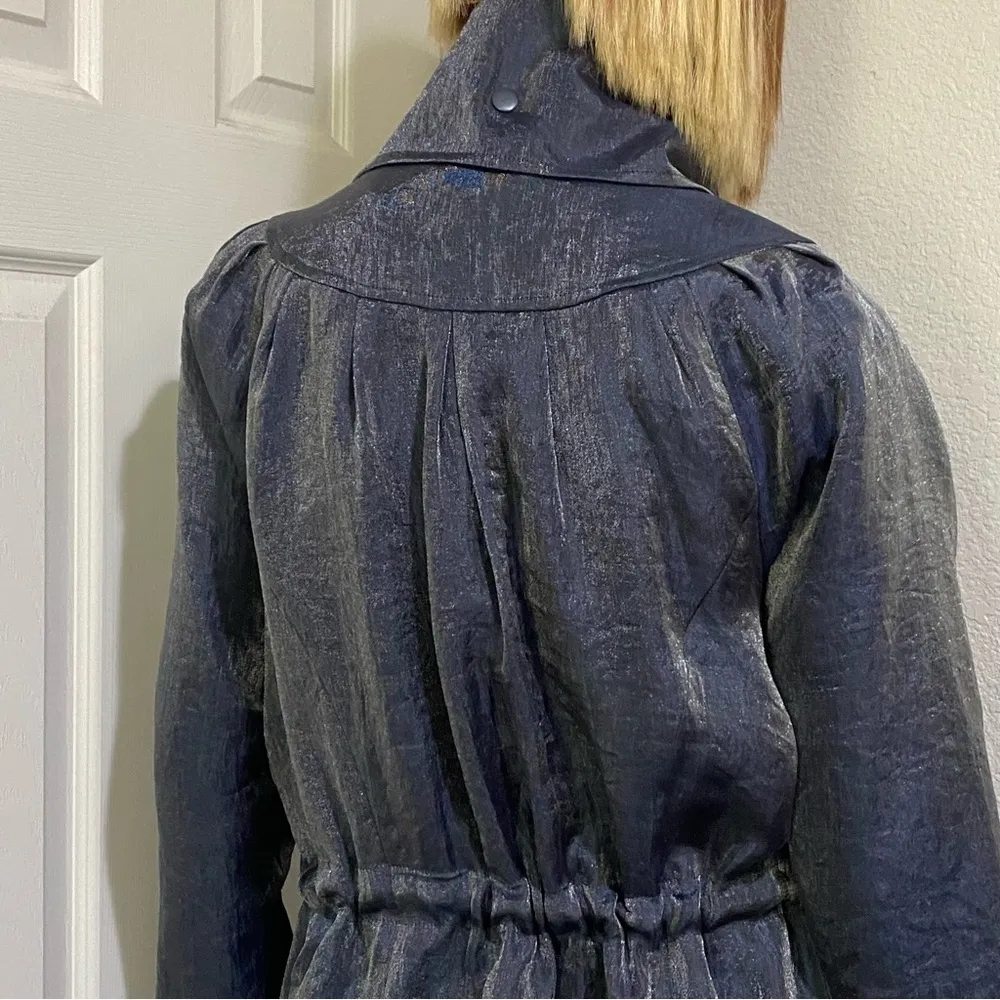 SAMUEL DONG Shimmer Bluish Gray Cinched Waist Bubble Coat Jacket Size L Blue Size L - Image 8