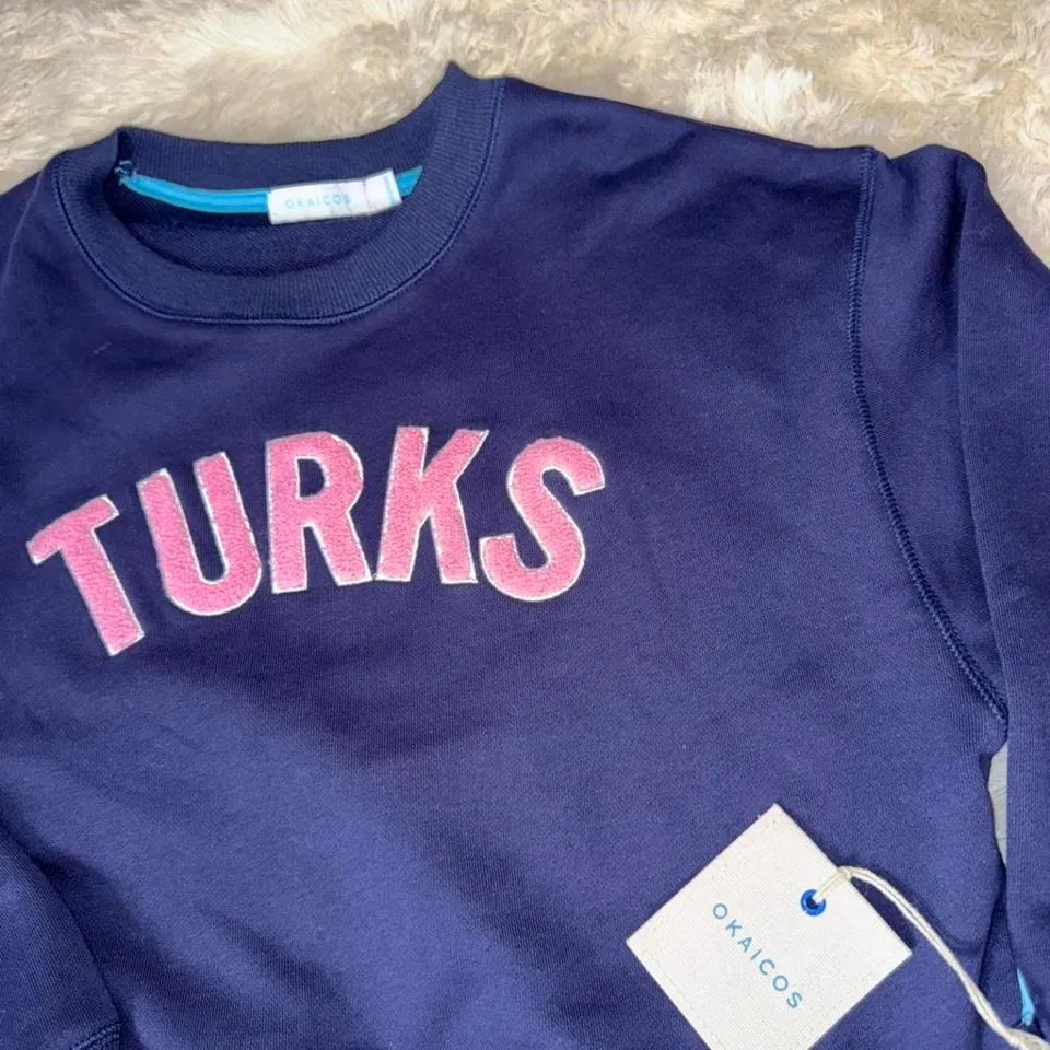 NWT Okaicos Navy Turks Embroidered Crop Top Medium 100% French Terry Cotton - Image 2