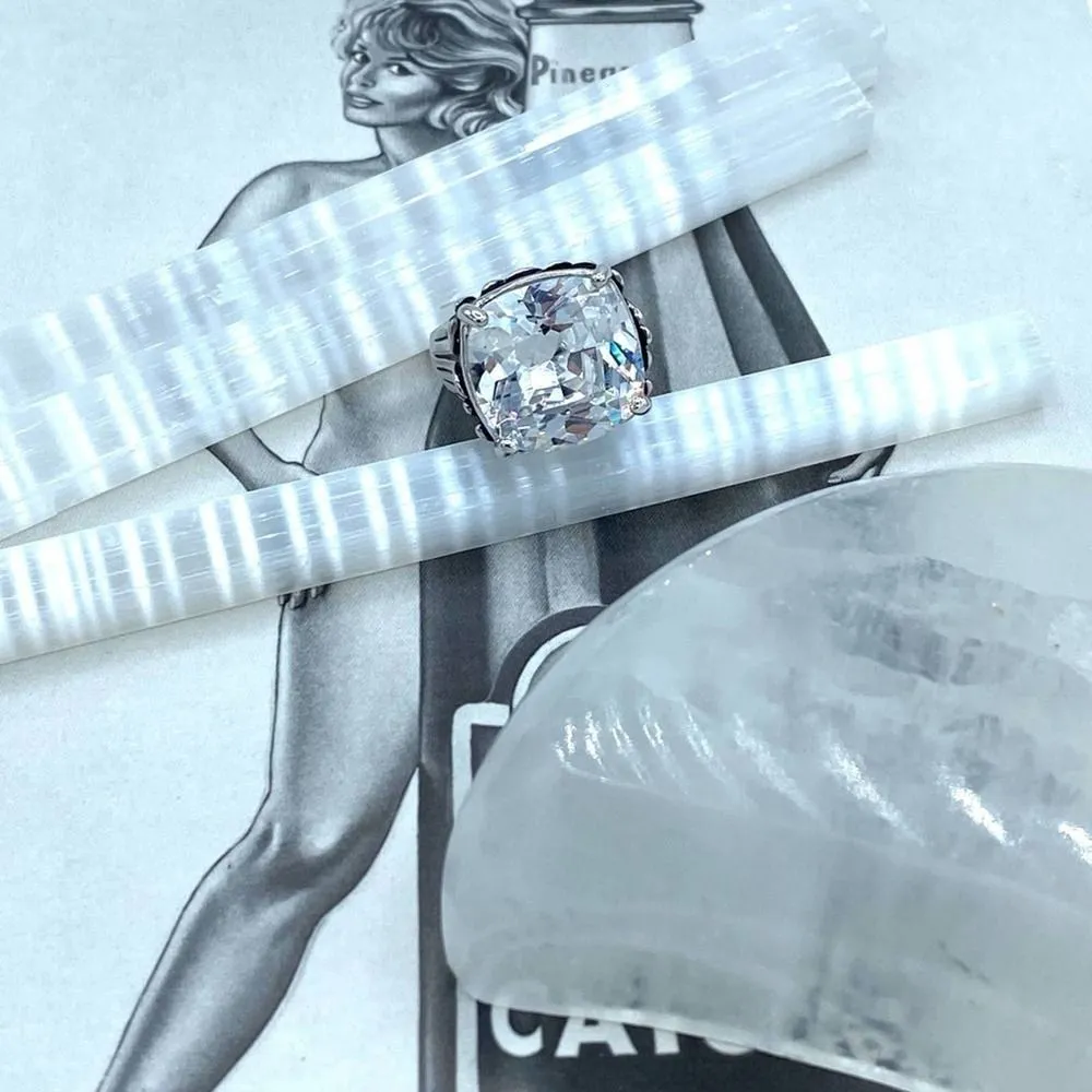 Women's Rhodium Plated Brass Ring with Square AAA Grade CZ Sizes 7,8 - Image 7