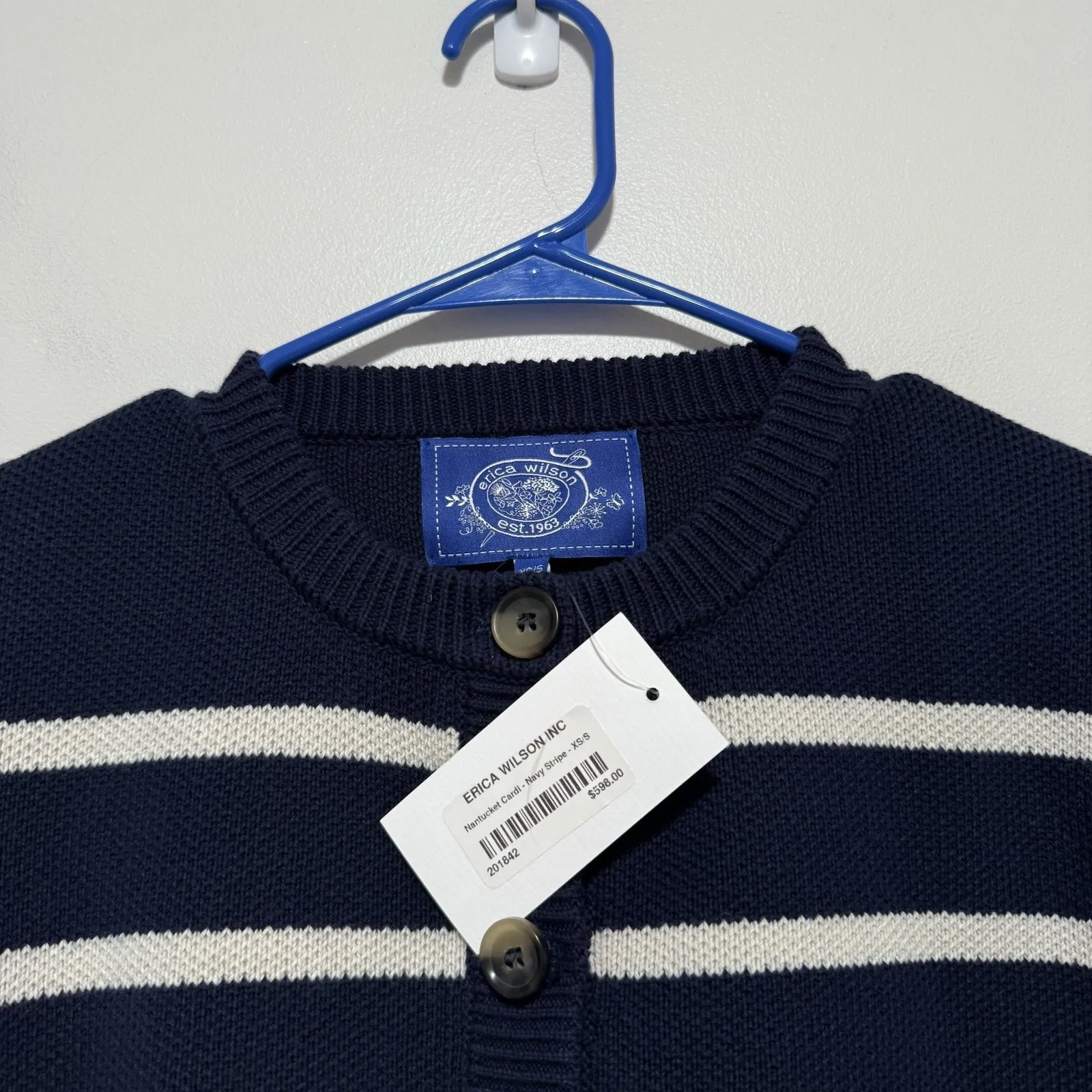 Erica Wilson Nantucket NWT Nantucket Cardi Cardigan Navy Blue Sweater Size XS/S - Image 4