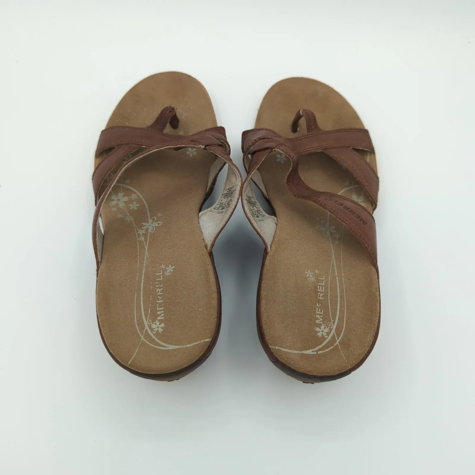 Merrell Alyssum Earth Leather Wedge Thong Sandals Women Size 6 Brown - Image 6