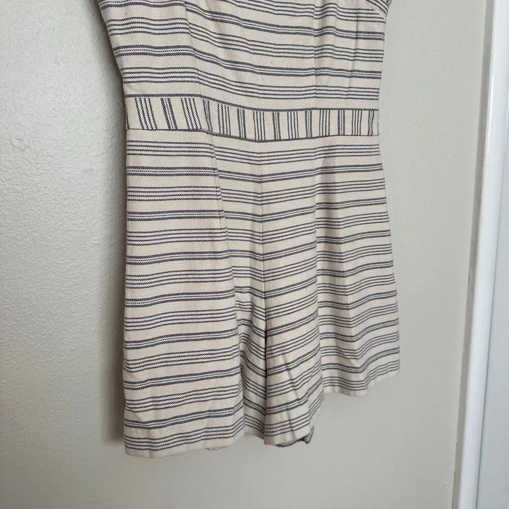 Anthropologie Paper Crown Womens S Romper Lined Shorts Zipper Jumper Cream Navy - Image 5