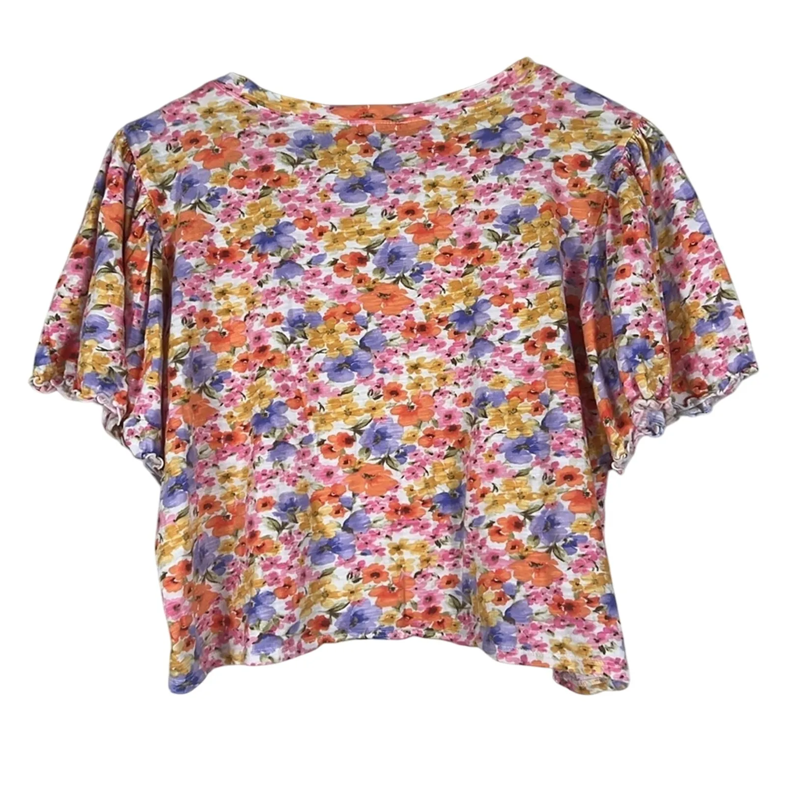Forever 21 Crop Top Womens M Multicolor Floral Puff Sleeve Stretch Cottagecore - Image 3
