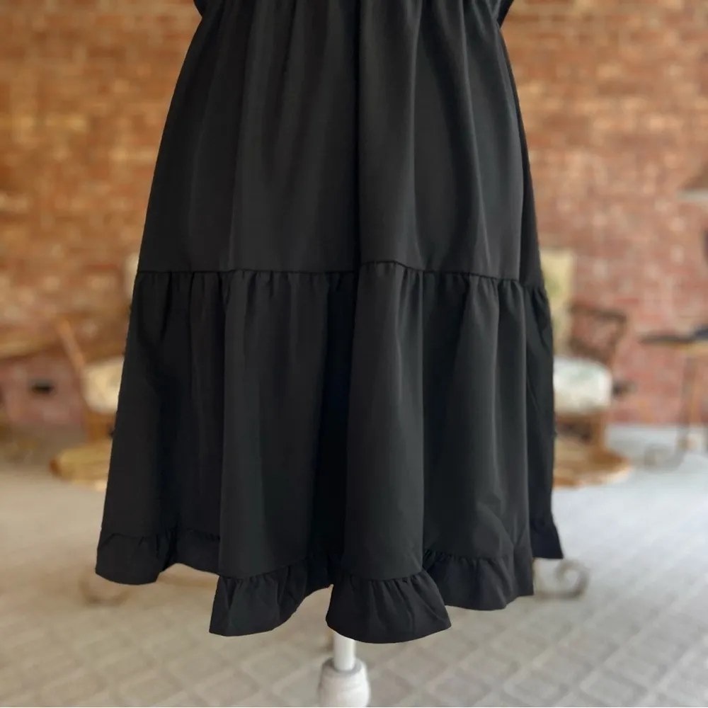 Black Dress M Tiered Ruffle Mini Sleeveless Fit & Flare NWOT - Image 9