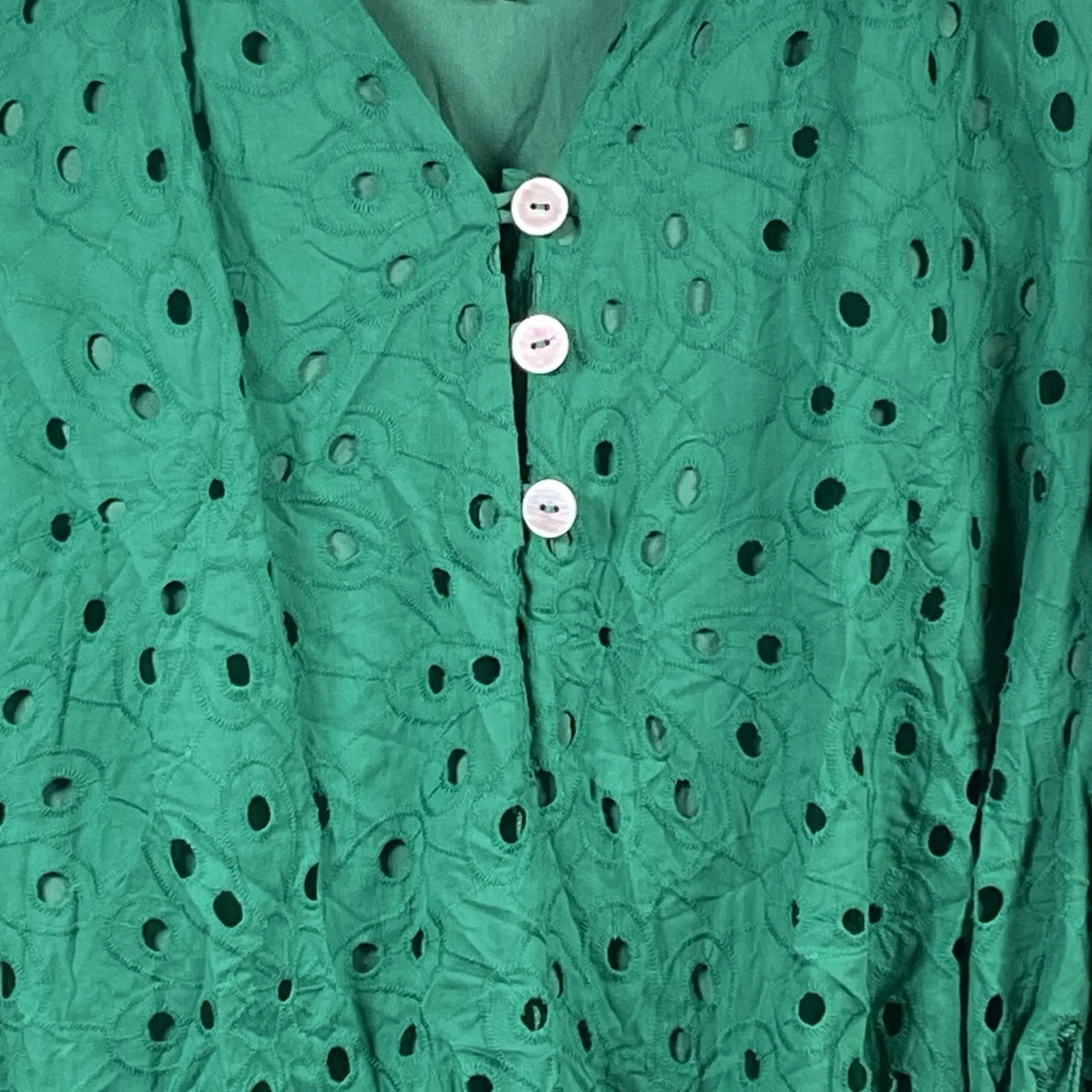 RN Studio Ronni Nicole Eyelet Dress Women's Size 1X Green 3/4 Sleeve Lined NEW - Image 3