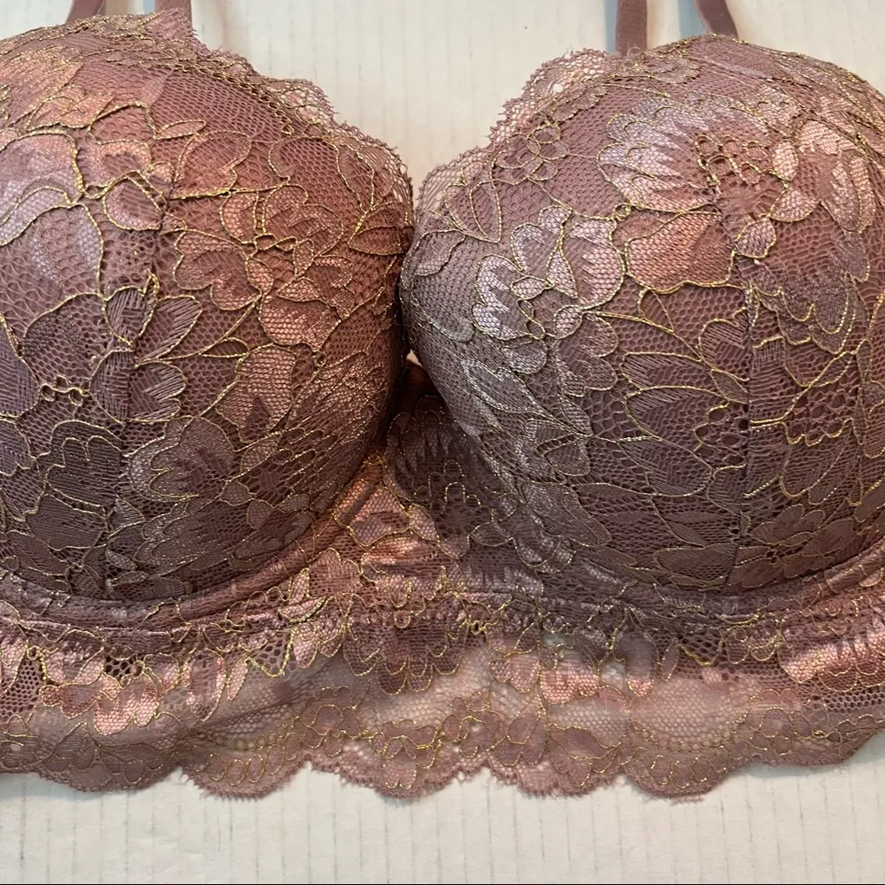 Thalia Sodi Bra Lavender Metallic Longline Lace Underwire Bra Sz 38C EUC - Image 2