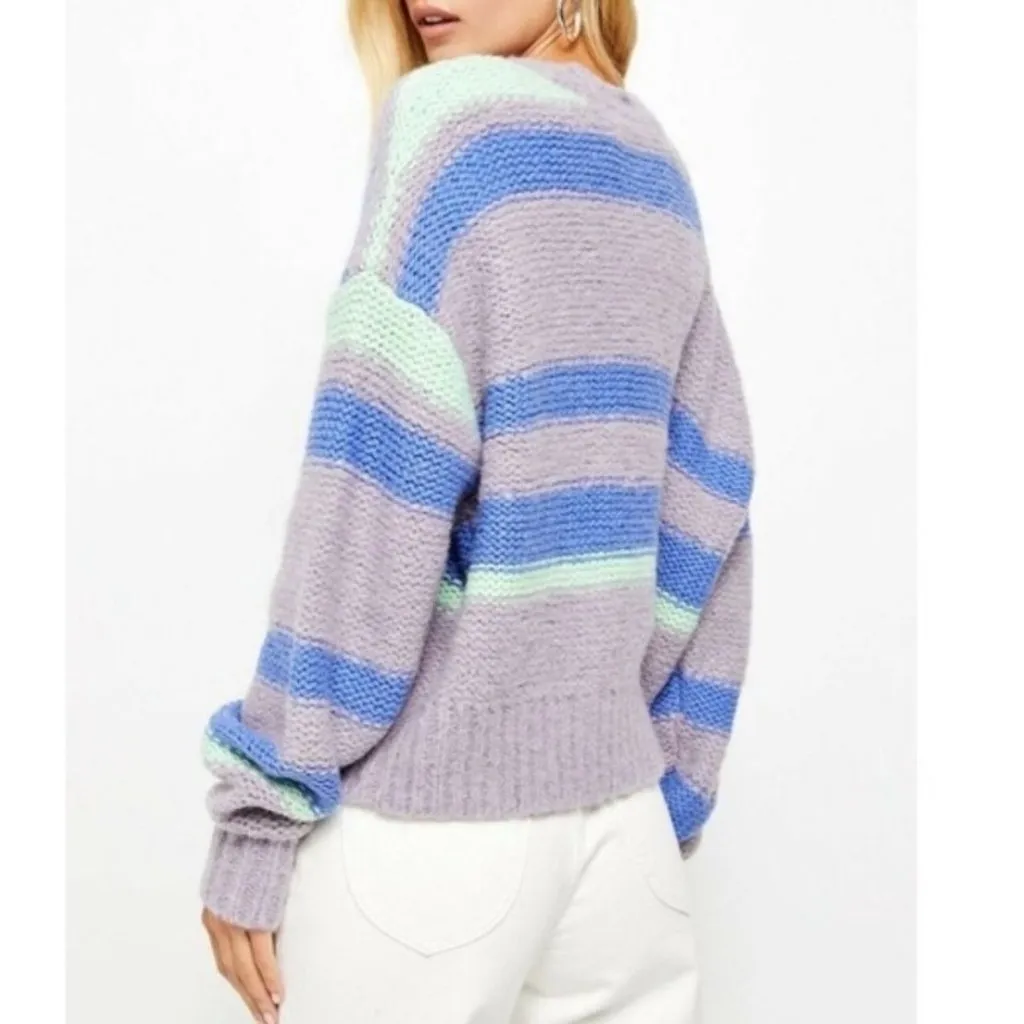 Free People Fine Time Fuzzy Striped Knit‎ Boho Cardigan Sweater Bohemian Small - Image 8