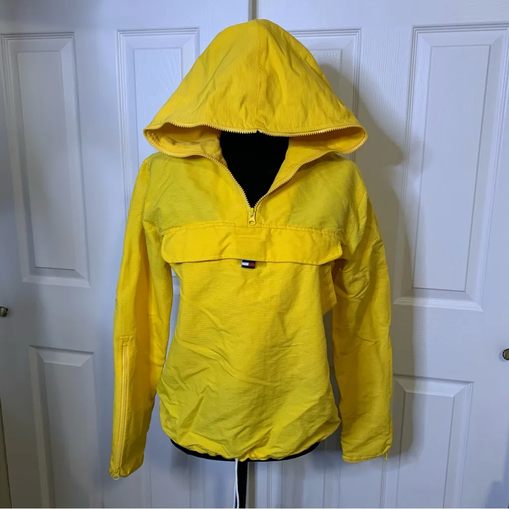 Vintage 90s Tommy Jeans Yellow Windbreaker Hoodie Jacket - Image 2