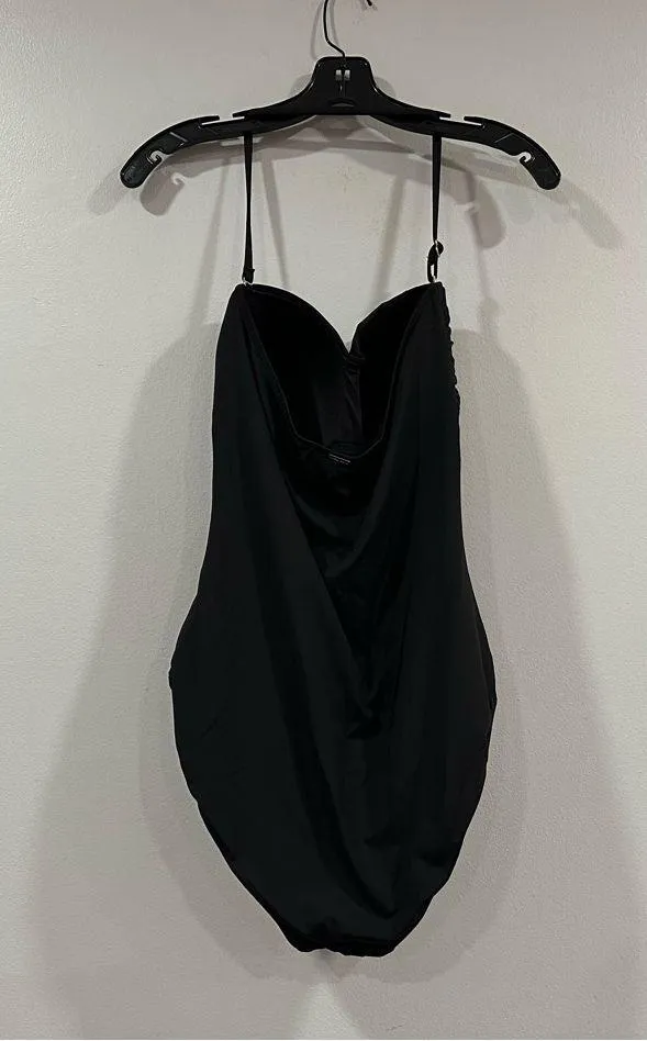 Anne Cole Black One Piece Shirred Ruched Halter Swimsuit US 12 - Image 5