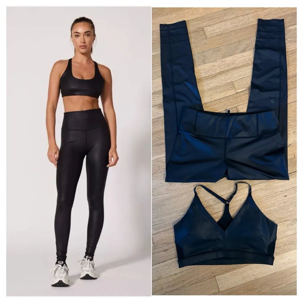 MPG Sportswear Black Faux Leather Sports Bra & Leggings Set - Image 2